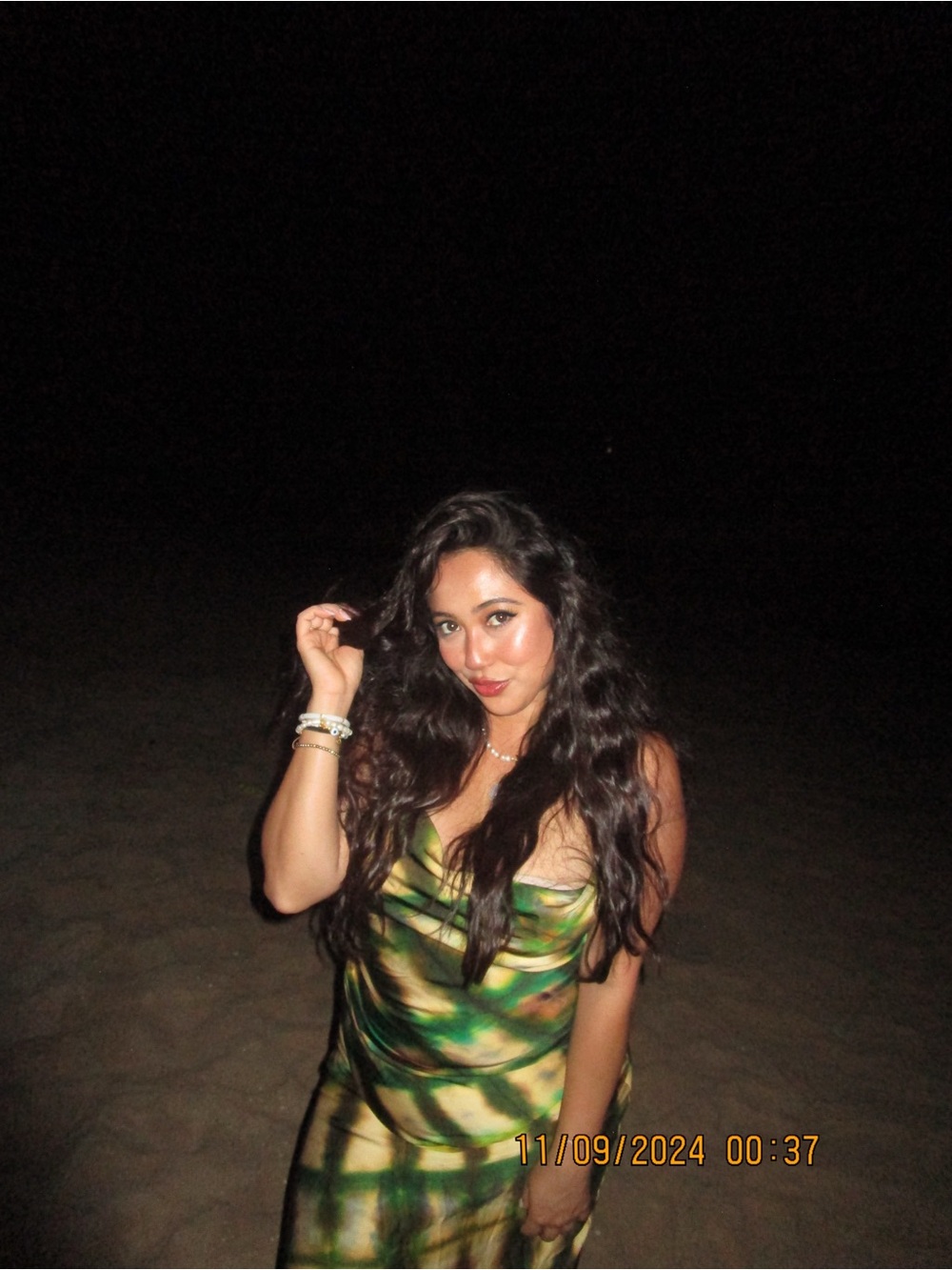 Zara Green Tie-Dye Satin Slip Dress